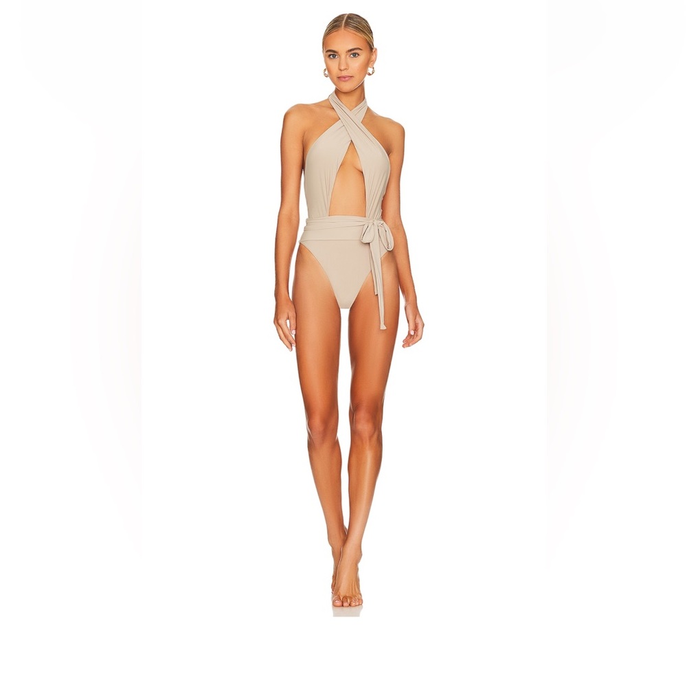 PQ Alex One Piece Swimsuit Oyster Beige Halter L